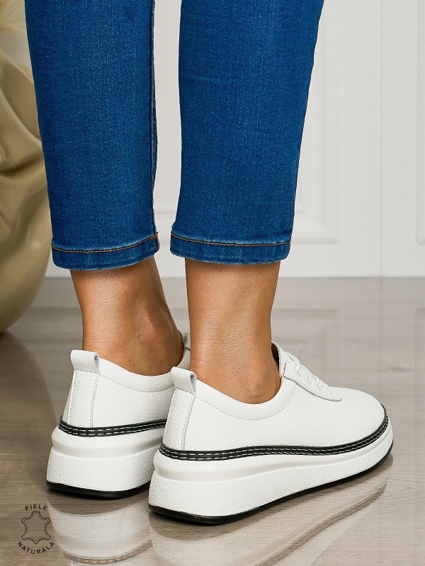 Pantofi CASUAL dama din piele naturala cu siret CONFORTABILE CRL1460 ALB - Img 3