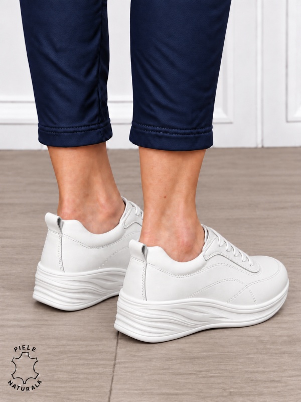 Pantofi casual damă din piele naturală cu stil clasic CRL1898 ALB - Img 3