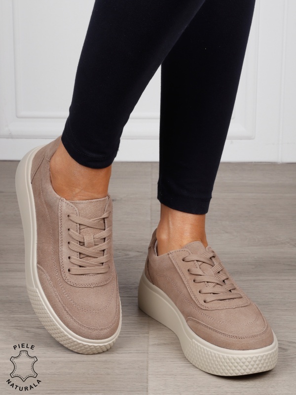 Pantofi Casual dama din Piele Naturala Intoarsa CRL1539 KHAKI - Img 2