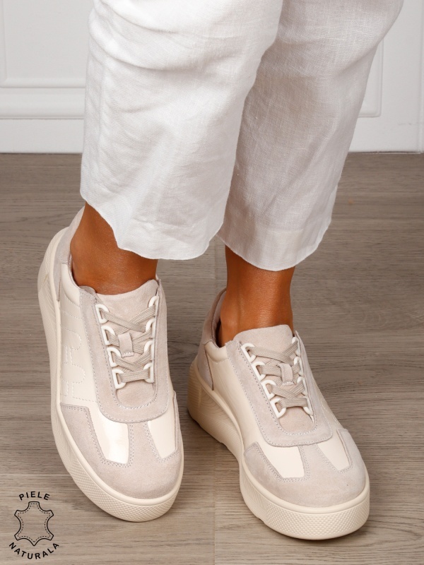 Pantofi Casual dama din Piele Naturala intoarsa CRL1556 BEJ - Img 2