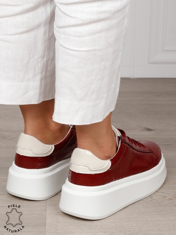 Pantofi Casual dama din Piele Naturala Lacuita CRL1552 BORDO - Img 3