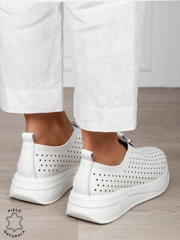Pantofi Casual dama din Piele Naturala mici perforati CRL1542ALB - Img 3