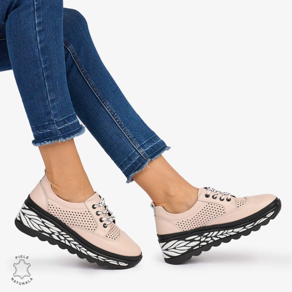 Pantofi Casual dama din Piele Naturala perforata talpa speciala cu model CRL1073 CULOARE: NEGRU - Img 2