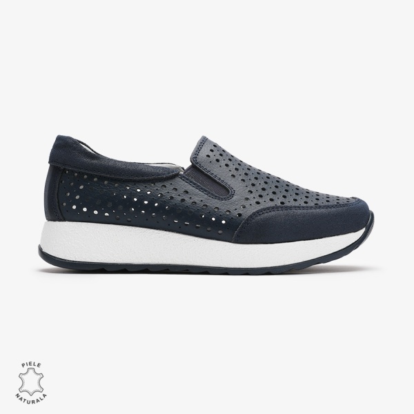 Pantofi Casual dama din Piele Naturala Perforati CRL0711 NAVY - Img 2