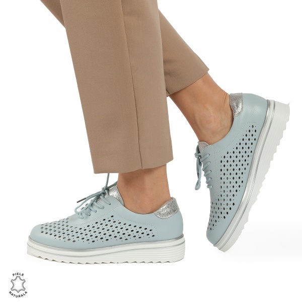 Pantofi Casual dama din piele naturala Perforati CRL0782 ALBASTRU - Img 3