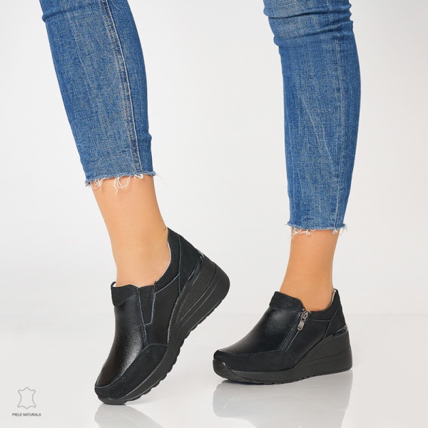 Pantofi Casual Dama Piele Naturala CRL0072 NEGRU - Img 2