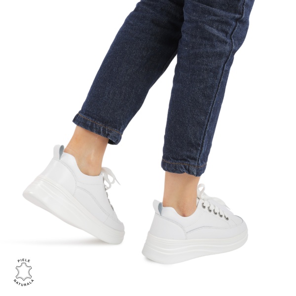 Pantofi casual dama piele naturala CRL0869 ALB - Img 3