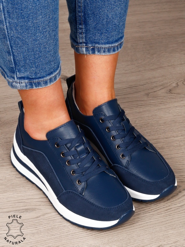 PANTOFI CASUAL Dama Piele Naturala cu siret CRL1593 NAVY - Img 2
