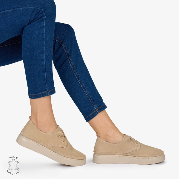 PANTOFI CASUAL Dama Piele Naturala INTOARSA CRL1053 Culoare: BEJ - Img 4