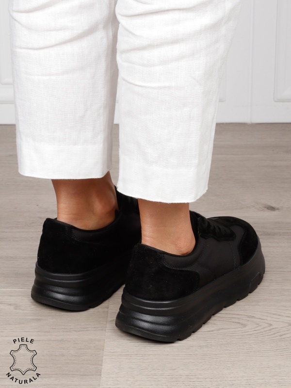 Pantofi Casual damă piele naturala intoarsa cu textil CRL1578 NEGRU - Img 3