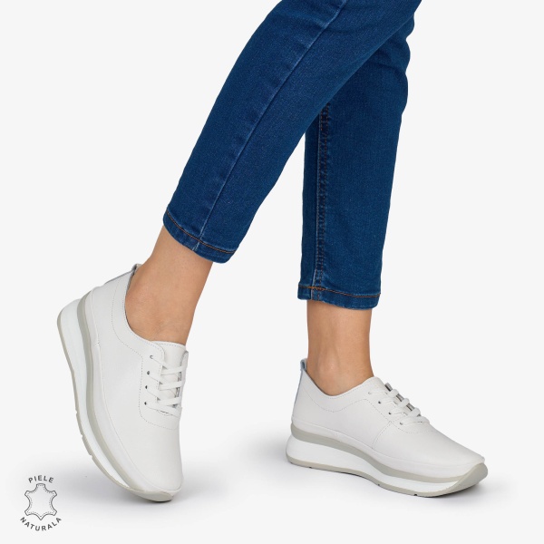 PANTOFI CASUAL Dama Piele Naturala USOR INALTA CRL1051 Culoare: ALB - Img 2