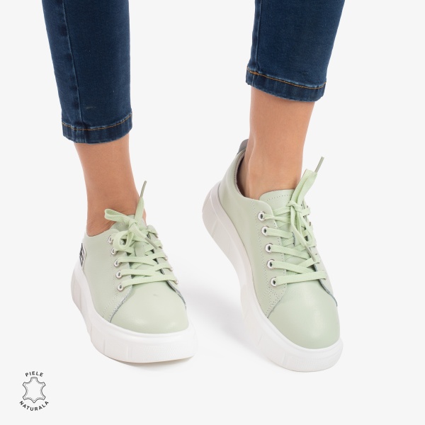 Pantofi Casual de dama din Piele naturala CRL0527 Verde - Img 2
