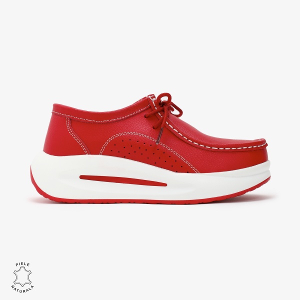 Pantofi Casual de dama din Piele Naturala CRL0569 ROSU - Img 3