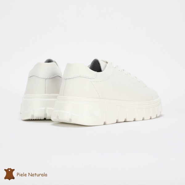 Pantofi Casual de dama din Piele naturala cu talpa groasa CRL0491 ALB - Img 3
