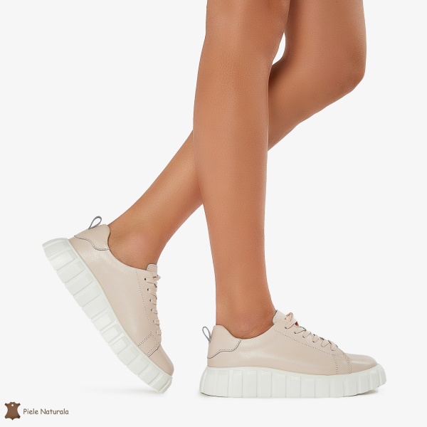 Pantofi Casual de dama din Piele naturala cu talpa groasa CRL0492 ROZ - Img 4