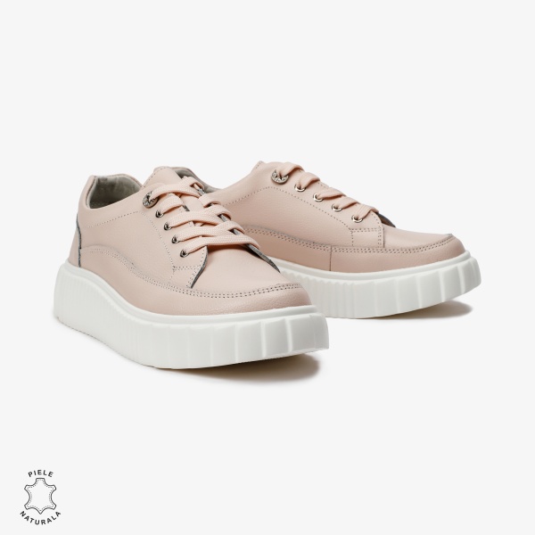 Pantofi Casual de dama din Piele naturala cu talpa groasa CRL0526 Roz - Img 3