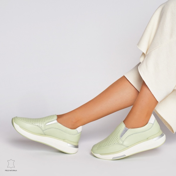 Pantofi casual de dama din piele naturala cu talpa platforma CRL0015 Verde - Img 3