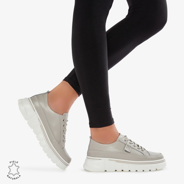 Pantofi Casual de dama din Piele naturala Interior confortabil CRL0488 GRI - Img 4