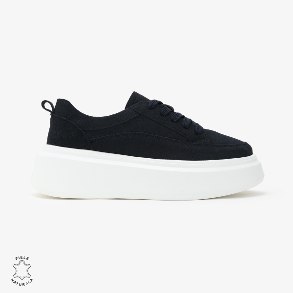 Pantofi Casual de dama din Piele Naturala Intoarsa CRL0567 NAVY - Img 2