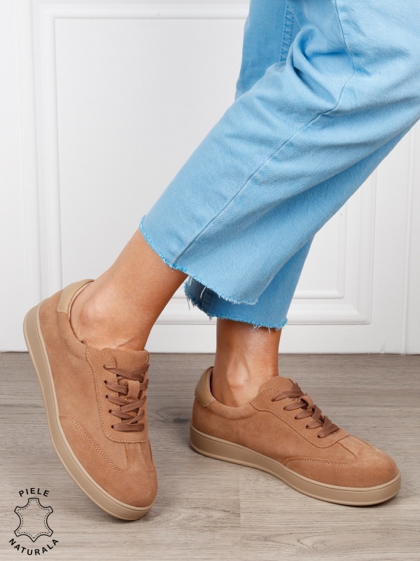Pantofi casual din piele naturală întoarsă cu design clasic și talpă confortabilă CRL1808 KHAKI - Img 2
