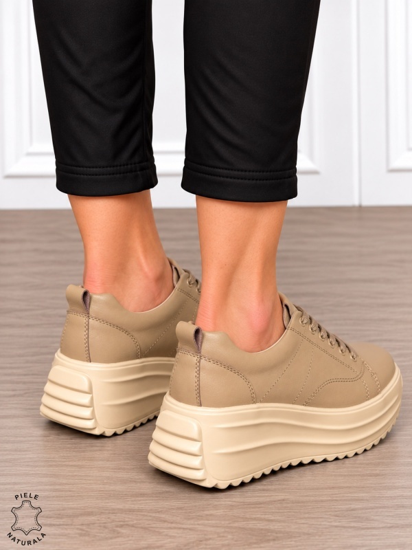 Pantofi casual din piele naturală pentru damă cu design versatil CRL1908 KHAKI - Img 3