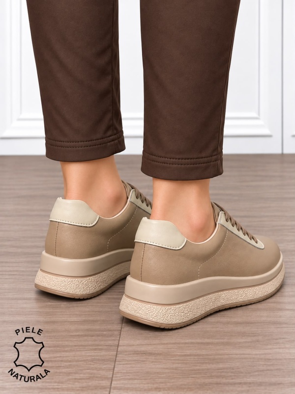 Pantofi casual din piele naturală pentru damă cu design versatil CRL1909 KHAKI - Img 3
