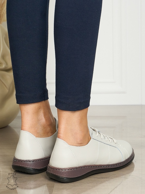 Pantofi casual Gri de dama din piele naturala cu talpa plata CRL0013 - Img 2