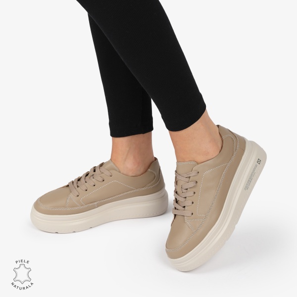 Pantofi CASUAL PIELE NATURALA CRL1271 khaki - Img 2