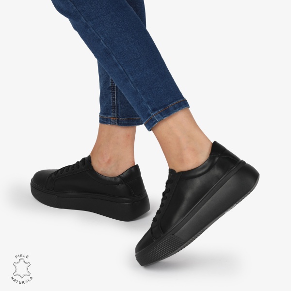 Pantofi CASUAL PIELE NATURALA cu detaliu lateral CRL1273 Negru - Img 3