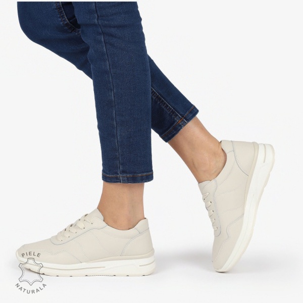 PANTOFI CASUAL Piele Naturala CU INCHIDERE SIRET SI MODEL PE TALPA CRL1303 BEJ - Img 3