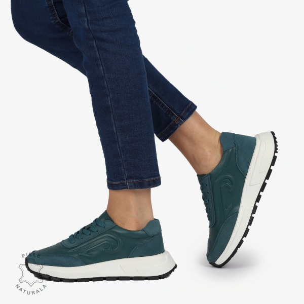 Pantofi casual piele naturala CU MODEL LATERAL CRL1304 VERDE - Img 2
