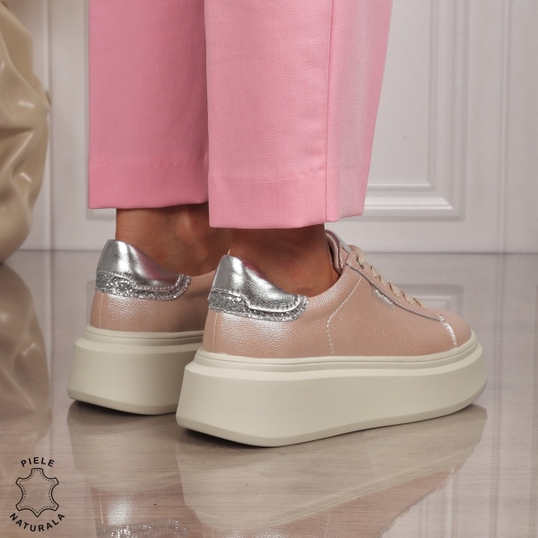 Pantofi CASUAL PIELE NATURALA CU SIRET CRL1449 ROZ - Img 3