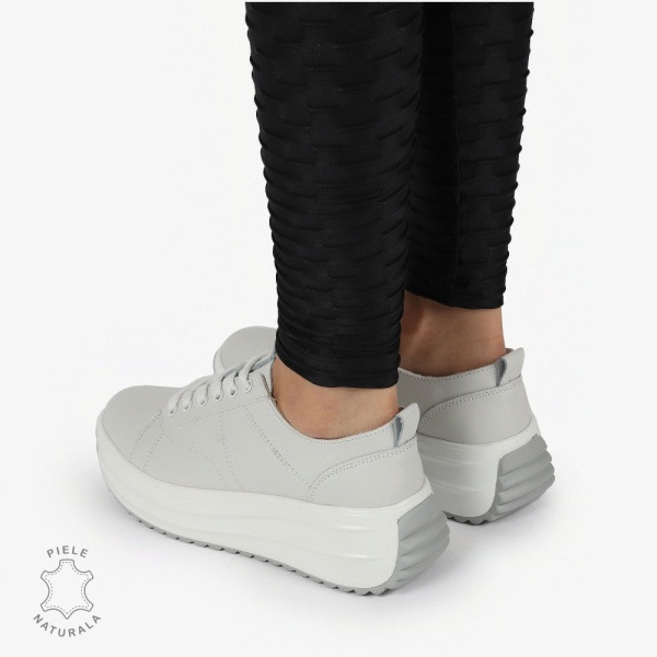 Pantofi casual piele naturala cu talpa inalta CRL1307 ALB - Img 3