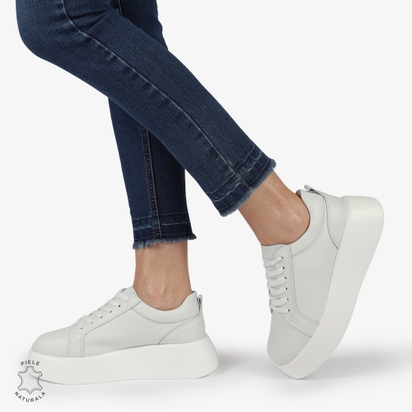 Pantofi casual piele naturala cu talpa inalta CRL881 ALB - Img 4