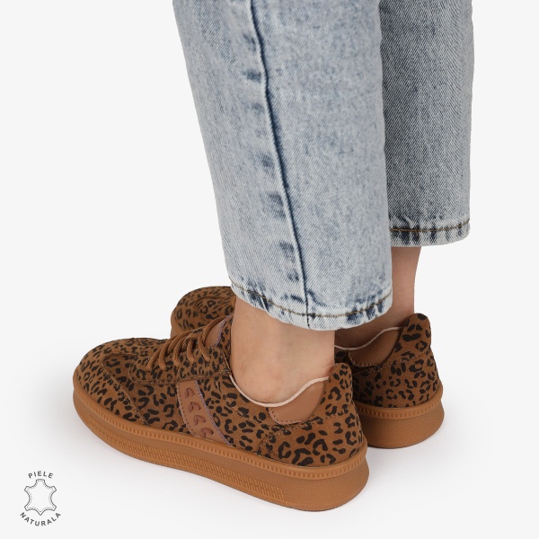 Pantofi CASUAL PIELE NATURALA INTOARSA CU IMPRIMEU LEOPARD CRL1295 LEOPARD - Img 5
