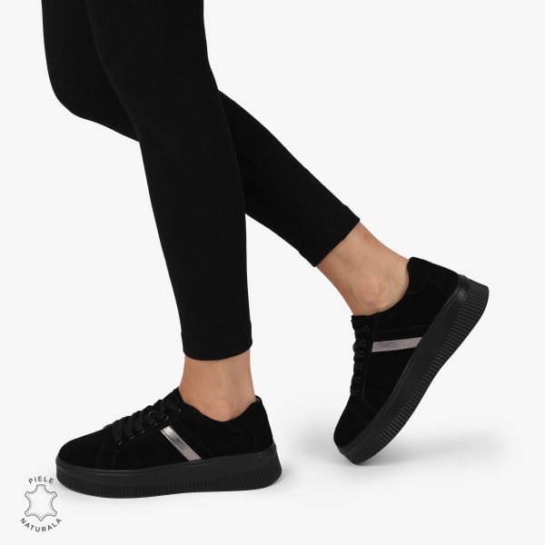 Pantofi CASUAL PIELE NATURALA Intoarsa cu linii decorative CRL1270 Negru - Img 2