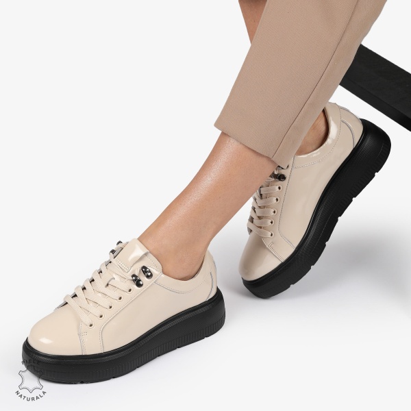 Pantofi CASUAL PIELE NATURALA LACUITA CRL1294 BEJ - Img 3