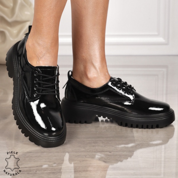 Pantofi casual piele naturala LUCIOASA CRL885 NEGRU LUCIOS - Img 2