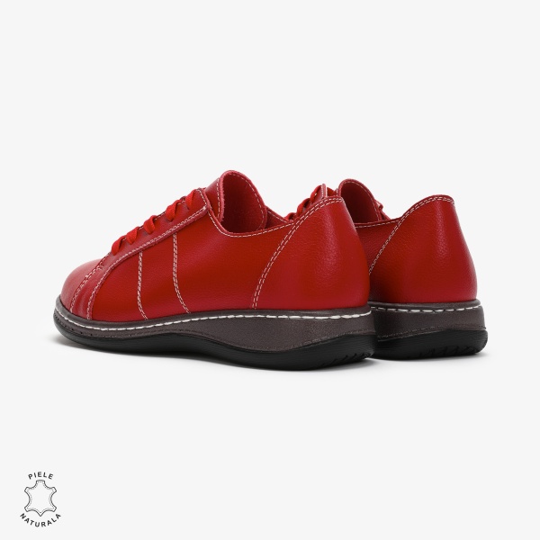 Pantofi casual Rosu de dama din piele naturala cu talpa plata CRL0013 - Img 3