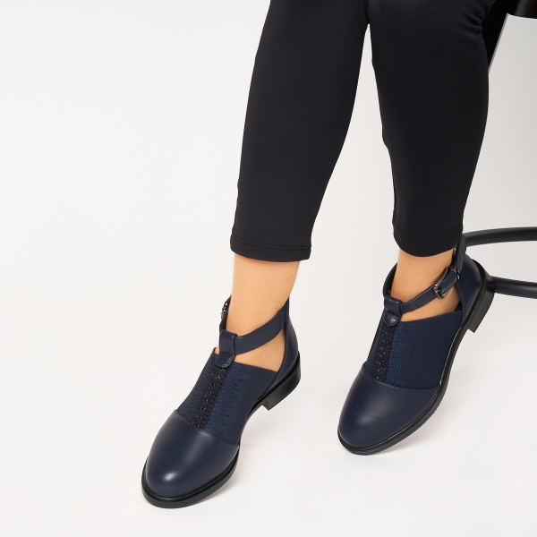 Pantofi cu toc de dama din piele Ecologica CRL0164 Navy - Img 2