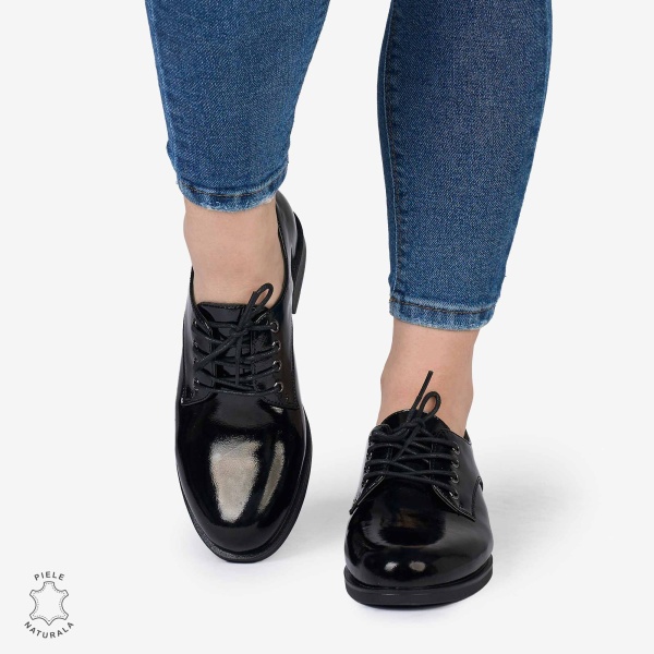 Pantofi dama CASUAL din Piele Naturala LACUITA CRL0984 NEGRU - Img 2