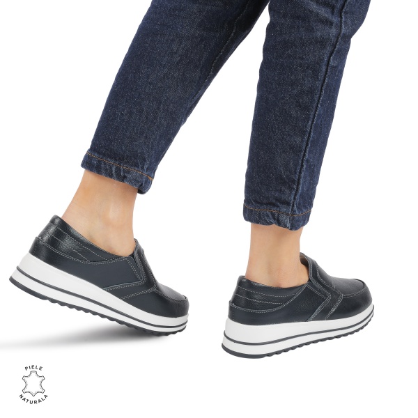 Pantofi dama casual piele naturala, Slip-On CRL878 NAVY - Img 3