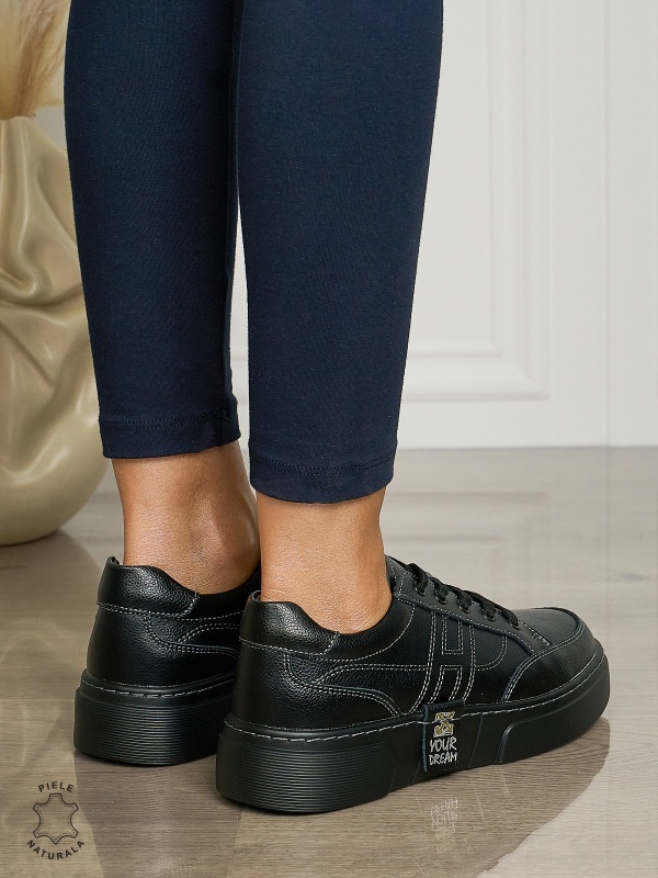 Pantofi dama din piele naturala cu siret CONFORTABILE CU MODEL LATERAL CRL1461NEGRU - Img 3