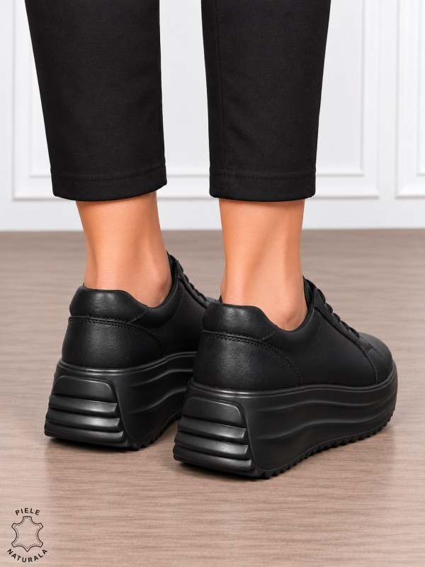 Pantofi damă din piele naturală cu stil urban și finisaje elegante CRL1907 NEGRU - Img 2