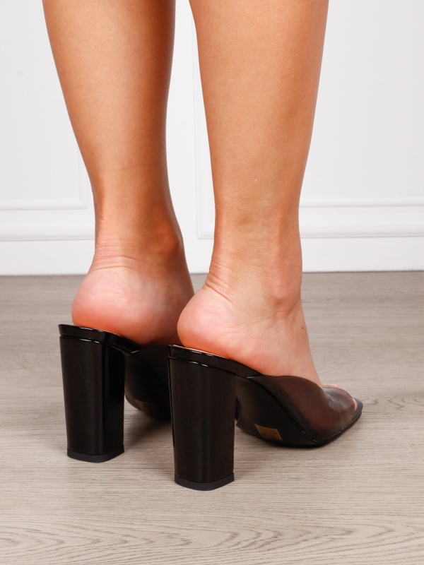 Pantofi dama eleganti din piele ecologica cu toc gros inalt CRL1620 NEGRU - Img 4