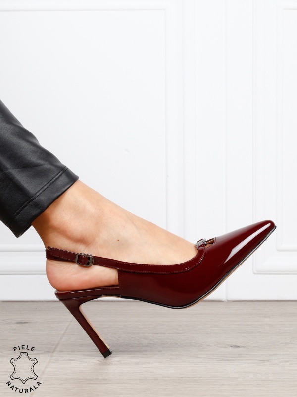 Pantofi dama eleganti din piele naturala cu toc subtire clasic CRL1635 BORDO - Img 2