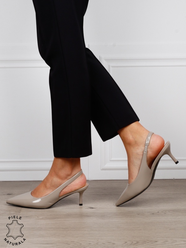 Pantofi dama eleganti din piele naturala cu toc subtire si varf ascutit CRL1616 GRI - Img 3