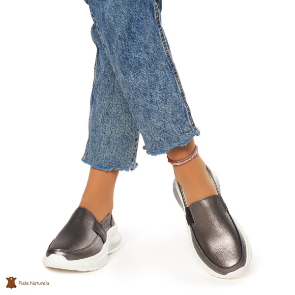 Pantofi Dama Piele Naturala din calitate inalta CRL0083 PEWTER - Img 4