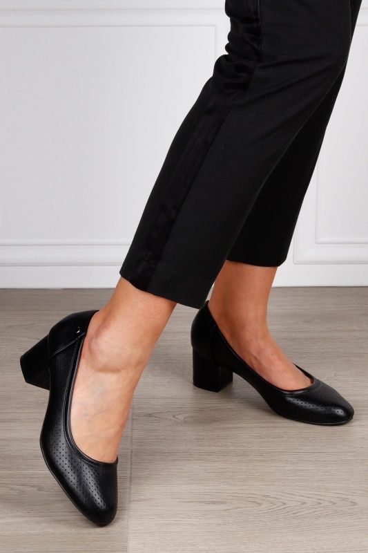 Pantofi Eleganti dama din piele Ecologica cu brant din piele naturala CRL1585 Negru - Img 2