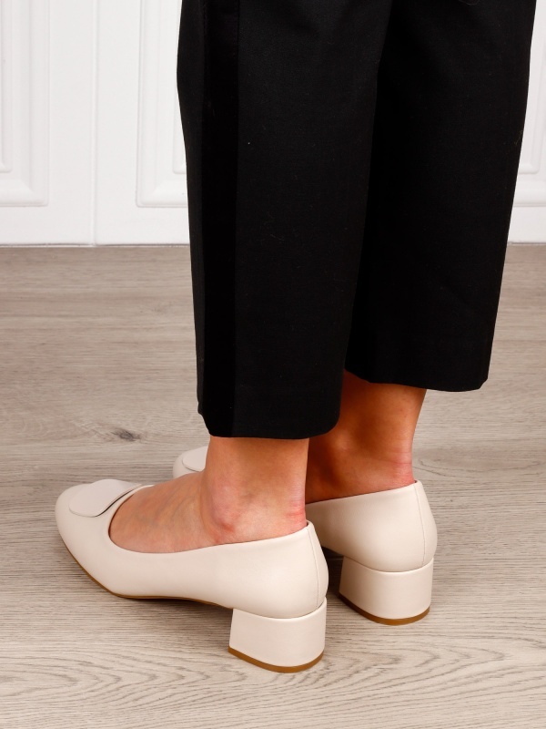 Pantofi Eleganti dama din piele Ecologica cu brant din piele naturala CRL1584 Bej - Img 3